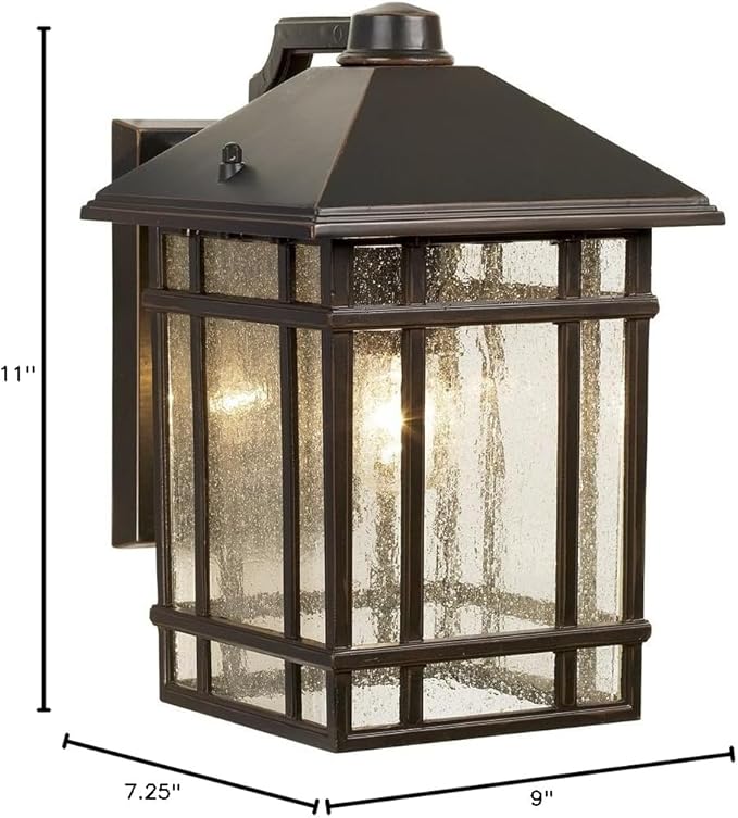 Kathy Ireland Sierra Craftsman Art Deco Outdoor Wall Light Fixture Rubbed Bronze Brown Steel 11" Frosted Seeded | Lumora