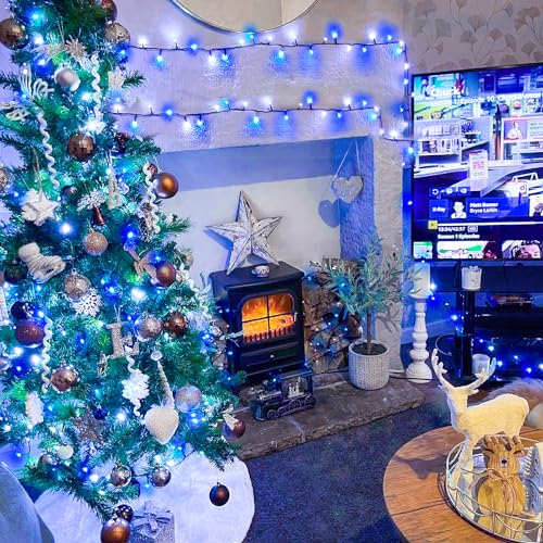JMEXSUSS 66ft 200 LED Blue and White Christmas Lights, String Light Plug in