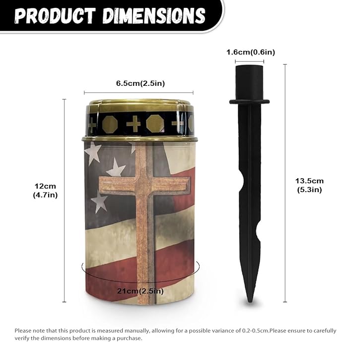 American Flag Solar Dusk to Dawn Lights Outdoor Waterproof Solar Memorial Lights for Graves Eternal Light Solar Powered Lighted Cross,Cemetery Decor Candle Lamp