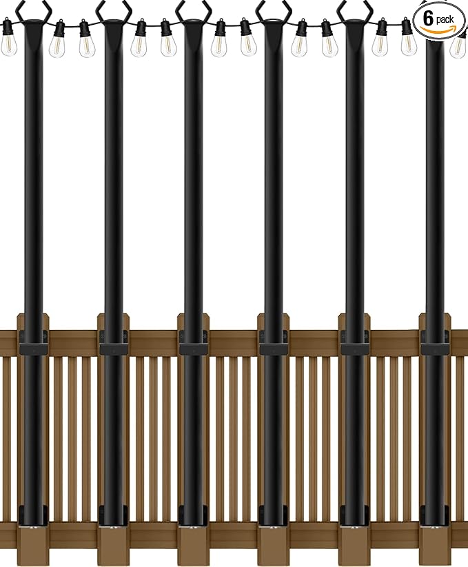 6 Pack 5Ft String Light Poles,Light Poles for Outside String Lights,Outdoor Light Poles with Fork,Metal Pole Stand | Lumora