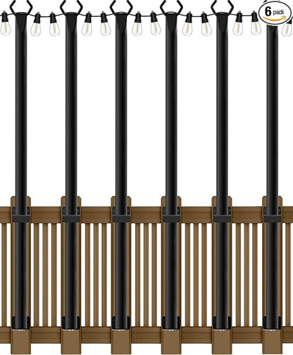 6 Pack 5Ft String Light Poles,Light Poles for Outside String Lights,Outdoor Light Poles with Fork,Metal Pole Stand for Patio,Backyard,Deck