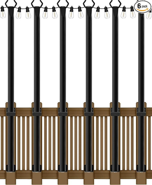 6 Pack 5Ft String Light Poles,Light Poles for Outside String Lights,Outdoor Light Poles with Fork,Metal Pole Stand for Patio,Backyard,Deck