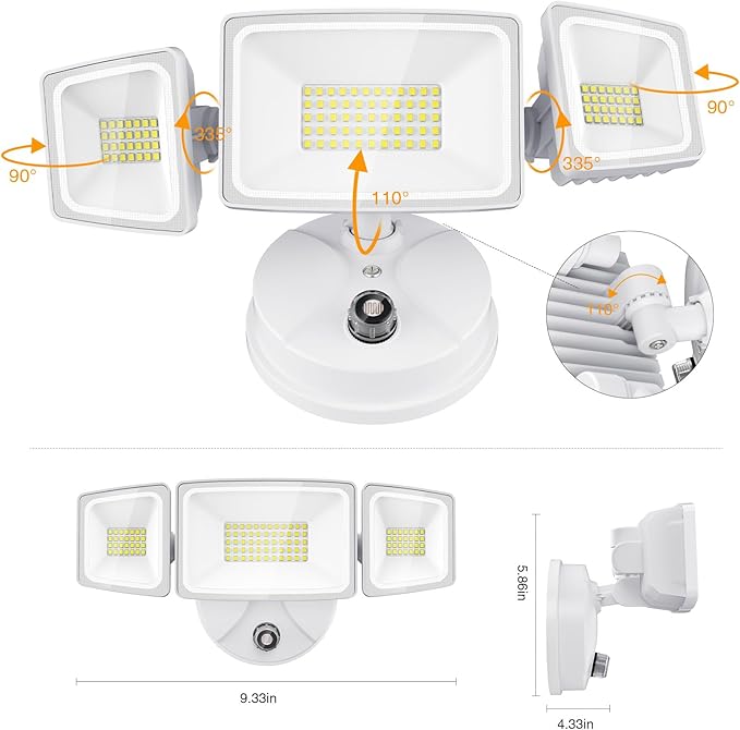 Onforu 70W LED Dusk to Dawn Flood Lights, 7000LM White Exterior Security Outdoor Lighting,IP65 Waterproof Outdoor 3 Adjustable Heads Photocell Light Fixture,6500K Floodlight for Garage,Patio,Yard