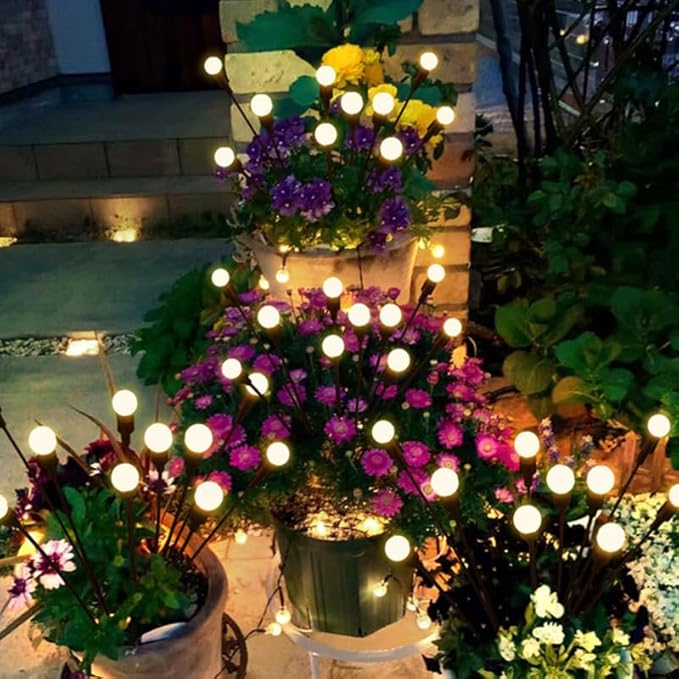 2 Pack Solar Lights Outdoor Firefly Style - Waterproof Outdoor Solar Light with 6 LEDs, Decorative Garden Decor for Yard, Patio, Pathway
