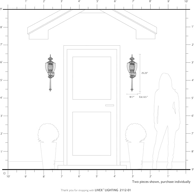 Livex Lighting 2112-01 Basics 1 Light AB Outdoor Wall Lantern, Antique Brass, 7"W x 25.25"H