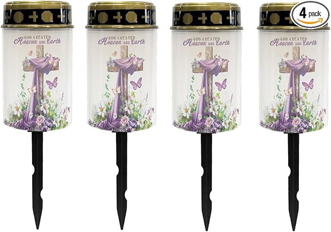 Cross Lavender Cemetery Lights for Grave,Solar Lantern Lights Outdoor Pathway Lights Solar-Powered Fairy Lights for | Lumora