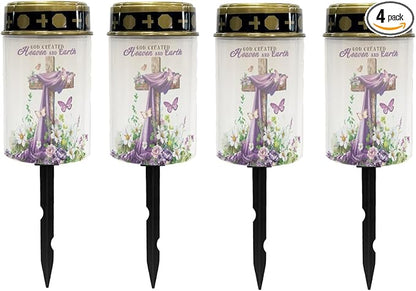 Cross Lavender Cemetery Lights for Grave,Solar Lantern Lights Outdoor Pathway Lights Solar-Powered Fairy Lights for Gravesite,Waterproof Driveway Lights Landscape Lights