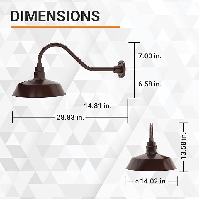 14in. Architectural Bronze Outdoor Gooseneck Barn Light Fixture with 22in. Long Extension Arm - Wall Sconce | Lumora