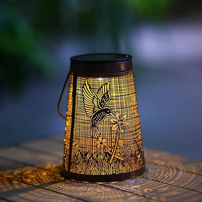 Solar Hummingbird Garden Lights Outdoor Decor - Auto On/Off Iron Trellis Solar Lights with 6 LED, Waterproof Solar Powered Firefly Lights for Yard, Fence, Patio, Pathway Landscape Decoration