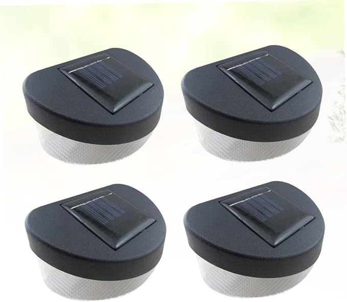 Amosfun 4pcs Solar Led Outdoor Garden Lights Black Fence Lamps for Pathway Wall and Porch Decor Solar Energy Powered Lighting for Courtyards and Parks