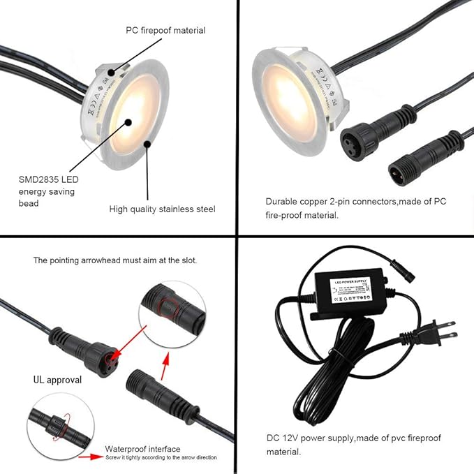 SMY Lighting Recessed LED Deck Lights Kits 6 Pack, (Upgrade Version) Deck Lighting Waterproof IP67,Low Voltage LED Lights for Garden, Steps,Stair, Living Room, Bathroom, Patio, Pool Deck,Kitchen
