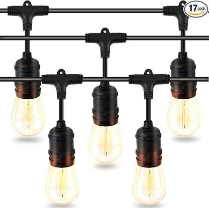 48ft LED Outdoor String Lights with 15+1(Spare) 1W Shatterproof Bulbs, Black Waterproof IP65 Connectable Outdoor Decorative Lights for Garden Patio Cafe Bistro Backyard Porch, ETL Listed