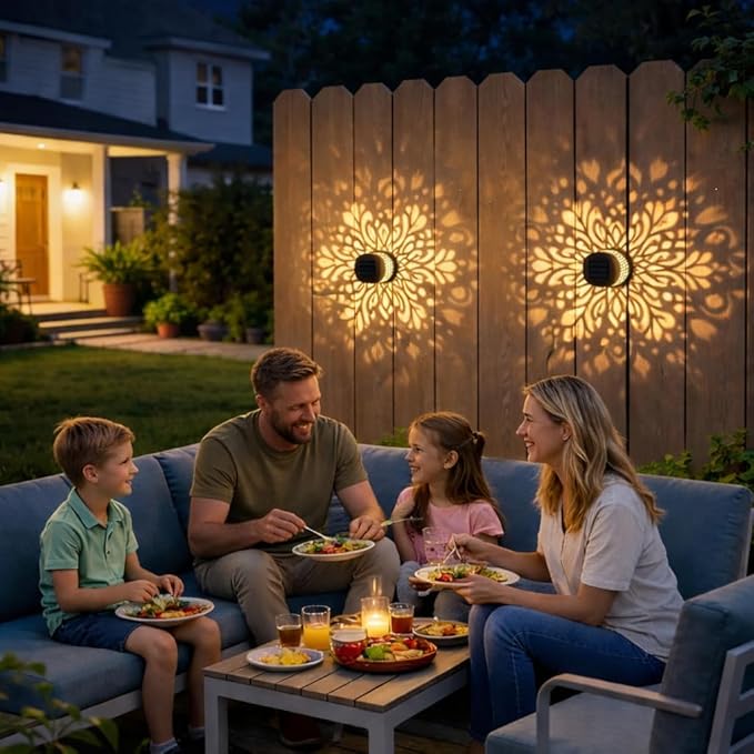 2PCS Solar Mandala Lights Outdoor, Decorative Solar Mandala Fence Lights Waterproof Metal Wall Deck Step Lights for Garden Post Patio Backyard Yard, Garden Lights Solar Powered