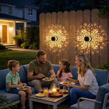 2PCS Solar Mandala Lights Outdoor, Decorative Solar Mandala Fence Lights Waterproof Metal Wall Deck Step Lights for Garden Post Patio Backyard Yard, Garden Lights Solar Powered