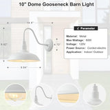 10 Inch Dome Outdoor Gooseneck Barn Lights for Porch, Farmhouse Exterior Light Fixture with Wall Mount, Matte White | Lumora