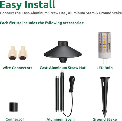 Lumina Lighting® Low Voltage Landscape Lighting Cast-Aluminum Path and Area Light Warm White 3W G4 LED Bulb and ABS Ground Stake Included for Yard Walkway Lawn PAL0106-BKLED4 (Black,4-Pack)