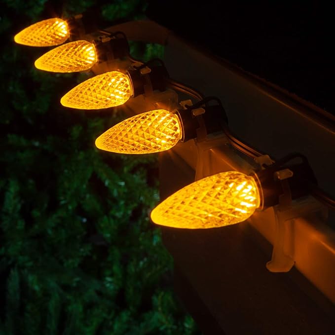 Wintergreen Lighting C9 OptiCore LED Commercial Outdoor Christmas Lights – Heavy Duty Christmas String Lights; Green Wire (50 Lights, 50 ft, Gold)