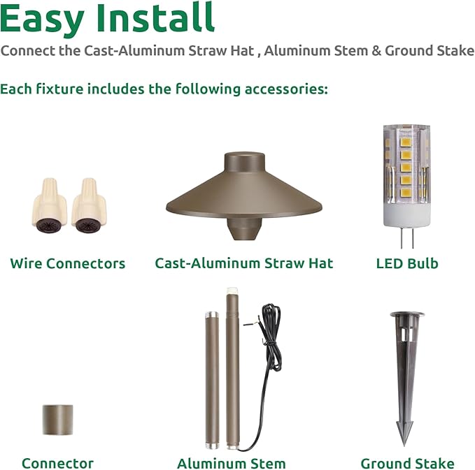 Lumina Lighting® Low Voltage Landscape Lighting Cast-Aluminum Path and Area Light Warm White 3W G4 LED Bulb and ABS Ground Stake Included for Yard Walkway Lawn PAL0106-BZLED6 (Bronze, 6-Pack)