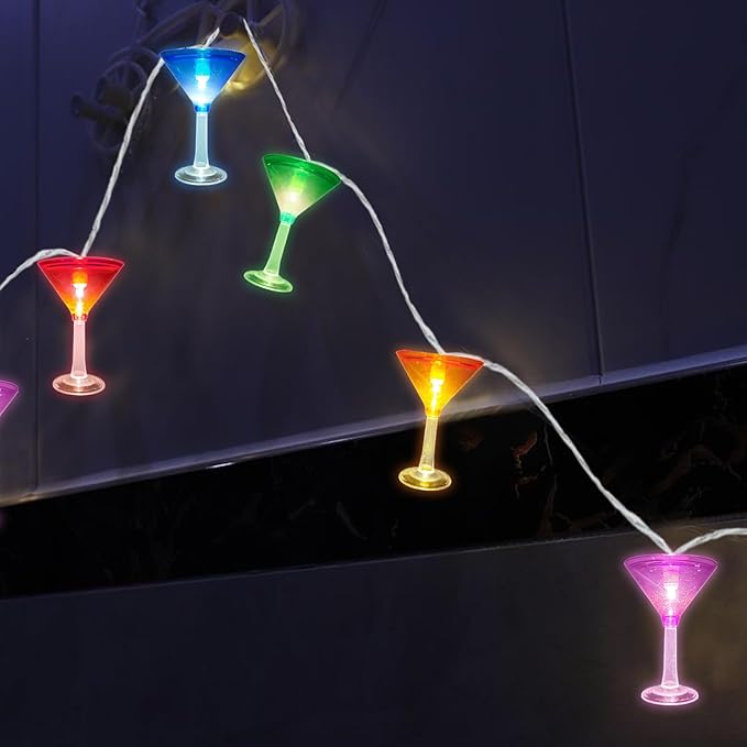 SUNSGNE LED Summer Decorative Indoor String Lights, 8.5ft Margarita Cup Hanging String Lights, Plug in Warm White Fairy Light String for Outdoor Party Birthday Holiday Bistro Bar Decorations