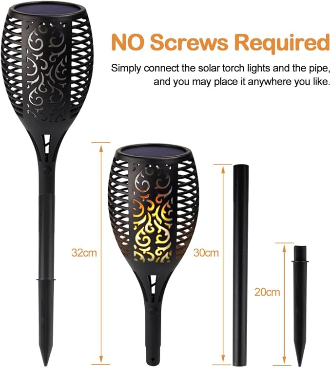 Solar Tiki Torch Light Flickering Flame Outdoor Waterproof Dusk to Dawn Garden Light 96 LED Dancing Flames Landscape Lighting Outdoor Path Light for Patio Deck Yard Driveway