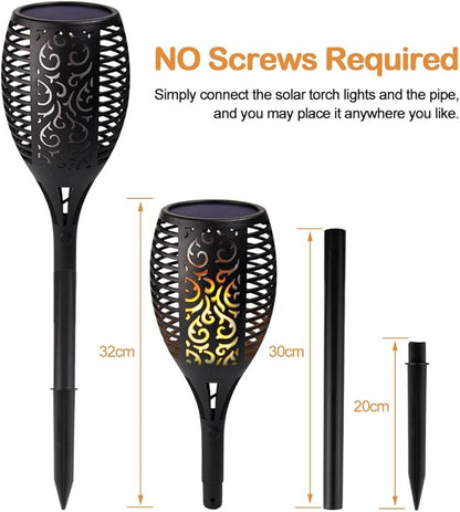 Solar Tiki Torch Light Flickering Flame Outdoor Waterproof Dusk to Dawn Garden Light 96 LED Dancing Flames Landscape Lighting Outdoor Path Light for Patio Deck Yard Driveway