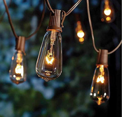 10Ft Outdoor String Lights Waterproof with 10 ST40 E17 Edison Replacement Lights Bulbs, Vintage Patio String Lights for Backyard, Porch, Bistro, Garden, Cafe, Party, UL Listed-Brown Wire