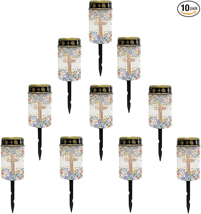 Cross Floral Cemetery Lights for Grave,Solar Garden Lights Cute Solar Pathway Light Lantern Solar Fairy Lights for Outside Waterproof Solar Stake Lights Landscape Lighting