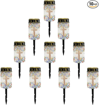Cross Floral Cemetery Lights for Grave,Solar Garden Lights Cute Solar Pathway Light Lantern Solar Fairy Lights for Outside Waterproof Solar Stake Lights Landscape Lighting