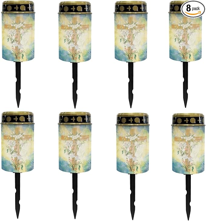 Cross Floral Cemetery Lights - Solar Garden Pathway Lights, Outdoor Waterproof, Warm White