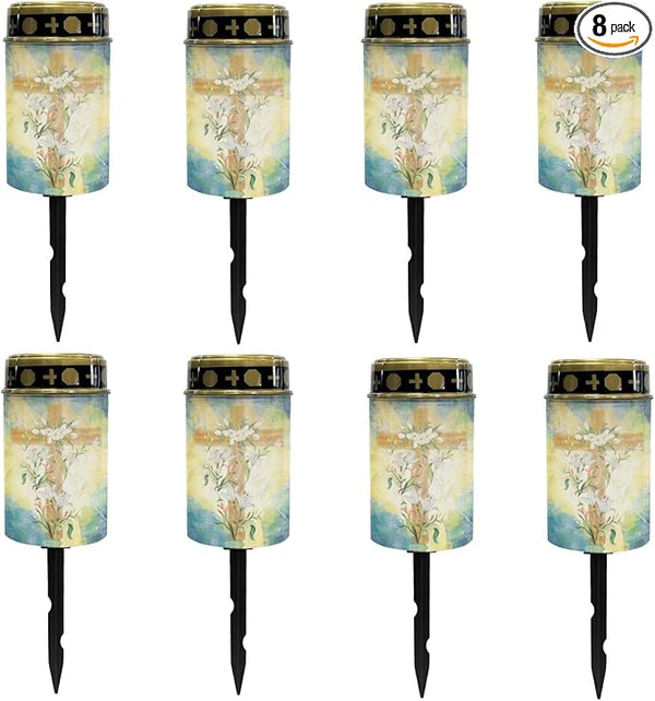 Cross Floral Cemetery Lights - Solar Garden Pathway Lights, Outdoor Waterproof, Warm White | Lumora