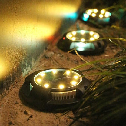 4 Packs Solar Lights Outdoor Garden Ground Lights IP44 Waterproof Solar Powered Pathway Deck Light for Lawn Walkway Yard (Warm 8Leds+Blue 4Leds)