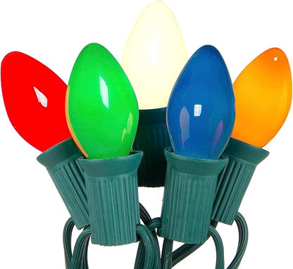 C7 LED Christmas Lights Multicolor, 25Ft Outdoor Vintage Christmas Lights with 27 0.6W Ceramic Multicolor LED Bulb (2 Spare), Halloween Indoor Outdoor Halloween Patio Backyard Party Decor