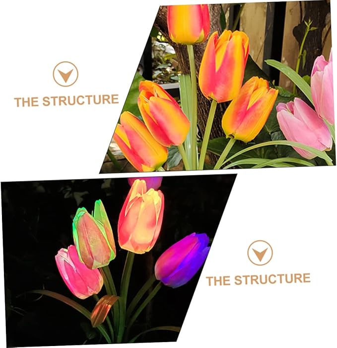 DOITOOL Lawn Solar Lamp Creative Solar Outdoor Landscape Tulip Decorative Garden for Lawn Lamp Powered Ornament Flowers