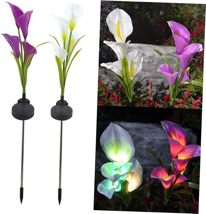 Milisten 2pcs Solar Garden Lights Led Flower Outdoor Landscape Lamp for Driveway Pathway Solar Lights