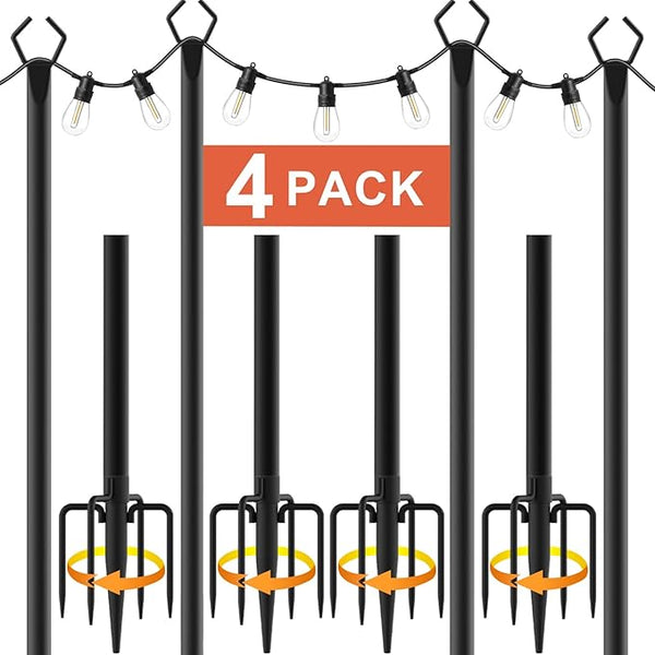 10Ft String Light Poles 4 Pack,Light Poles for Outside Lights,Outdoor with Fence Brackets Hanging Lights,Metal | Lumora