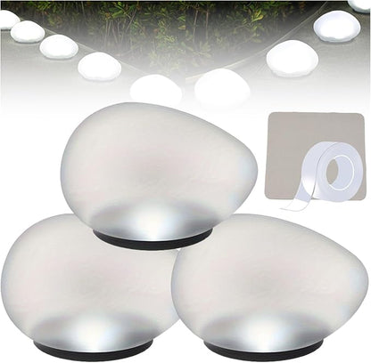 Solar Glass Garden Pebbles, Solar Rock Pathway LED Lights, Pebble Shape Rock Light Outdoor Waterproof Landscape Night Lights, for Garden Path, Stair, Lawn, Patio, Yard Party Decoration (White* 3)