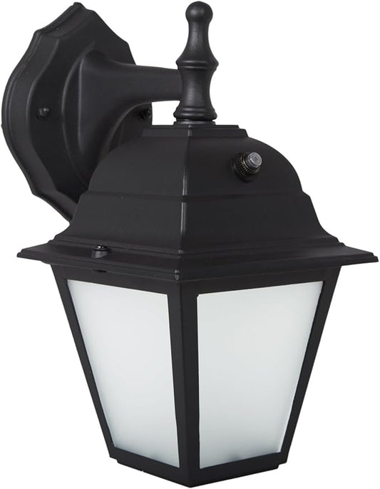 Maxxima LED Porch Lantern Outdoor Wall Light, Black with Frosted Glass, Photocell Sensor, 700 Lumens, Dusk to Dawn Light Sensor, 3000K Warm White