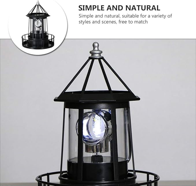 Cabilock Solar Lighthouse Rotating Outdoor Beacon Light 8.3 Inch Waterproof Landscape Lighting for Garden Patio Yard Decor
