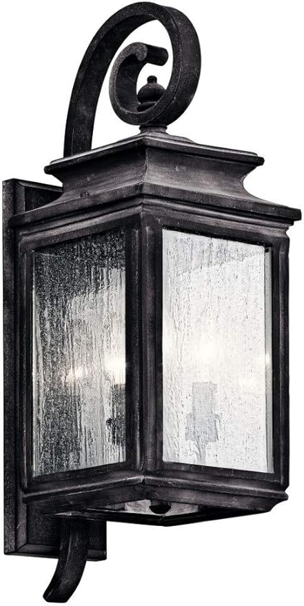 Kichler Wiscombe Park 21.75" 3 Light Outdoor Wall Light with Clear Seeded Glass in Weathered Zinc | Lumora