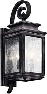 Kichler Wiscombe Park 21.75" 3 Light Outdoor Wall Light with Clear Seeded Glass in Weathered Zinc | Lumora