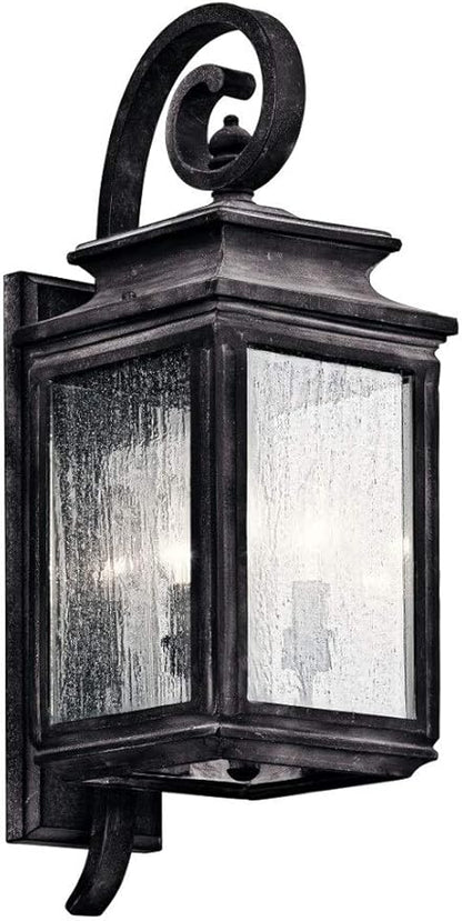 Kichler Wiscombe Park 21.75" 3 Light Outdoor Wall Light with Clear Seeded Glass in Weathered Zinc