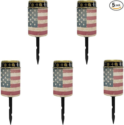 US Flag Solar Garden Lights Outdoor Waterproof Pathway Decorations for Yard Path Patio Warm White Lantern Solar Stake Lights Outdoor Landscape Lighting