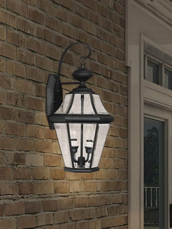 Livex Lighting 2261-02 Outdoor Wall Lantern with Clear Beveled Glass Shades, Polished Brass | Lumora