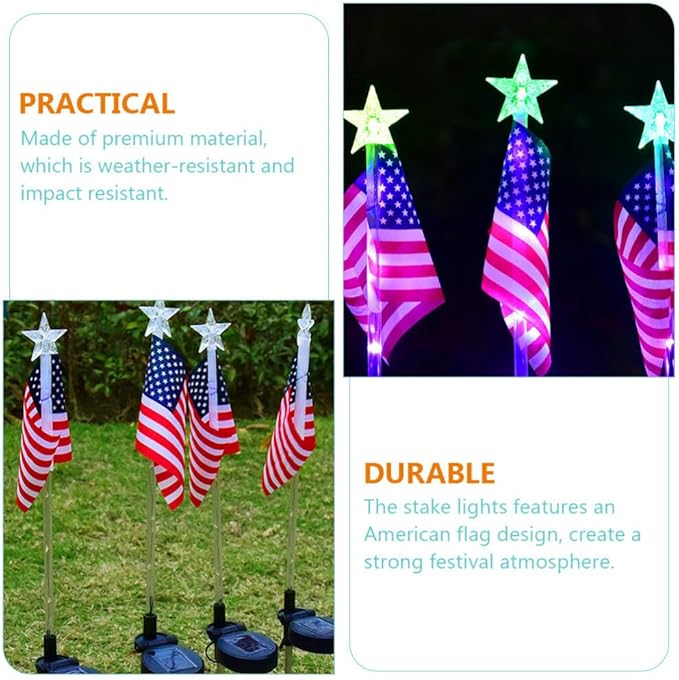 Solar Decorative Lights LED Outdoor Solar Lights America Flag Decorative Flags Patriotic Garden Flag Solar Landscaping Spotlights Solar Garden Lights Outdoor LED Flagpole Lights