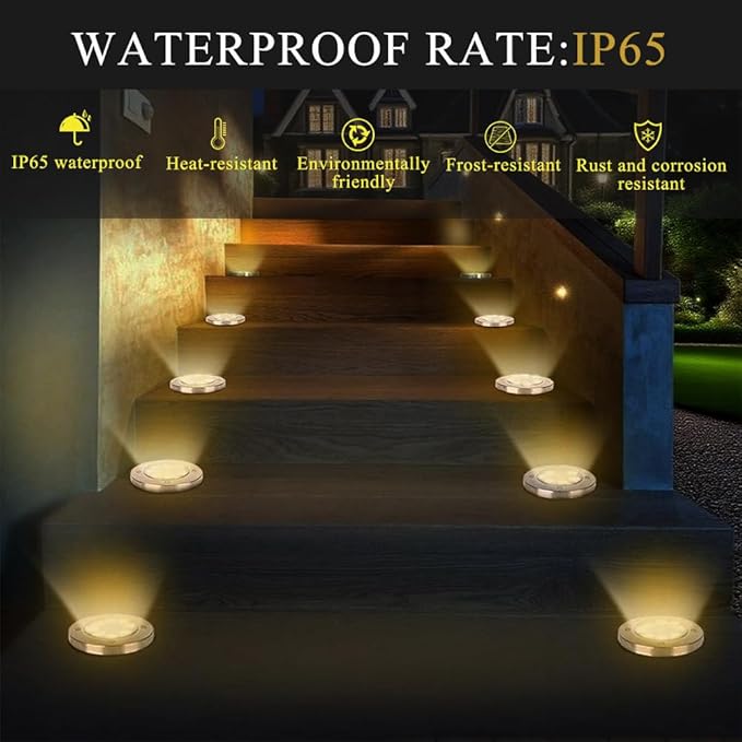 Solar Ground Lights Outdoor, IP65 Waterproof Landscape Lighting for Garden Patio Pathway Lawn Deck Cool White-Warm Light-RGB (Warm Light -12Pack)