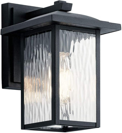 Kichler Capanna 10.25" Outdoor Wall Light in Black, 1-Light Exterior Wall Sconce Porch Light with Clear Water Glass, (10.25" H x 6.5" W), 49924BKT