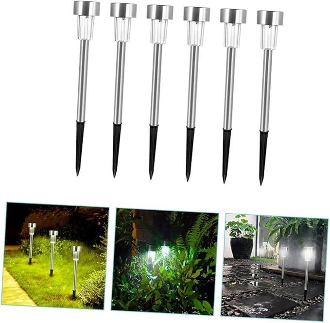 6pcs Solar Path Lights Outdoor Lamps Stainless Steel White LED Garden Landscape Lighting for Driveway and Lawn Decoration