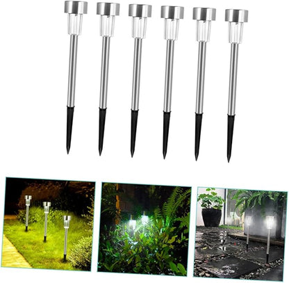 6pcs Solar Path Lights Outdoor Lamps Stainless Steel White LED Garden Landscape Lighting for Driveway and Lawn Decoration