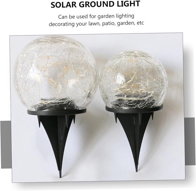 POPETPOP LED Crackle Ball Light LED Solar Garden Ground Lamp for Outdoor Decor Waterproof Light for Pathway and Lawn