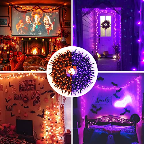 JMEXSUSS 66ft 200 LED Orange and Purple Halloween Lights Plug in
